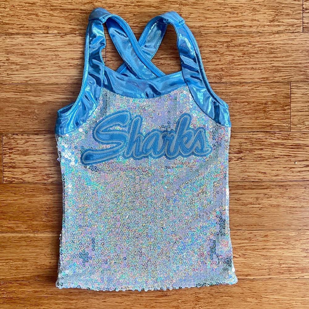 Varsity‎ Sequin Cheer Dance Top Girls 12 Baby Blue Silver Sparkly